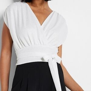 Express metallic knit drape front top